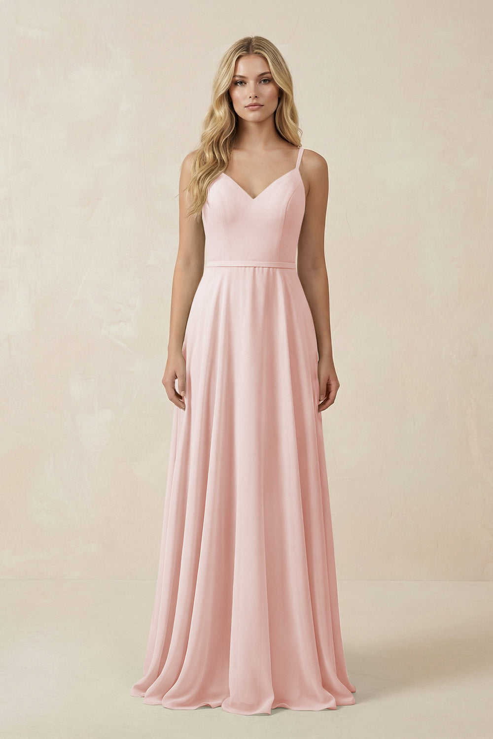 V-Neck A-Line Chiffon Bridesmaid Dress with Crisscross Back in Rose Petal