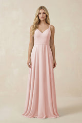Rose Petal V-Neck A-Line Chiffon Bridesmaid Dress with Crisscross Back | KISSBRIDAL