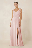 Rose Petal V-Neck A-Line Chiffon Bridesmaid Dress | KISSBRIDAL