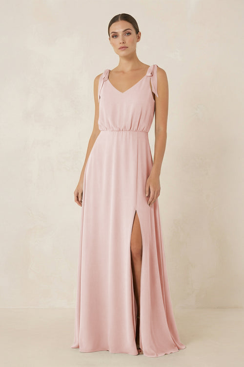 Rose Petal V-Neck A-Line Chiffon Bridesmaid Dress | KISSBRIDAL