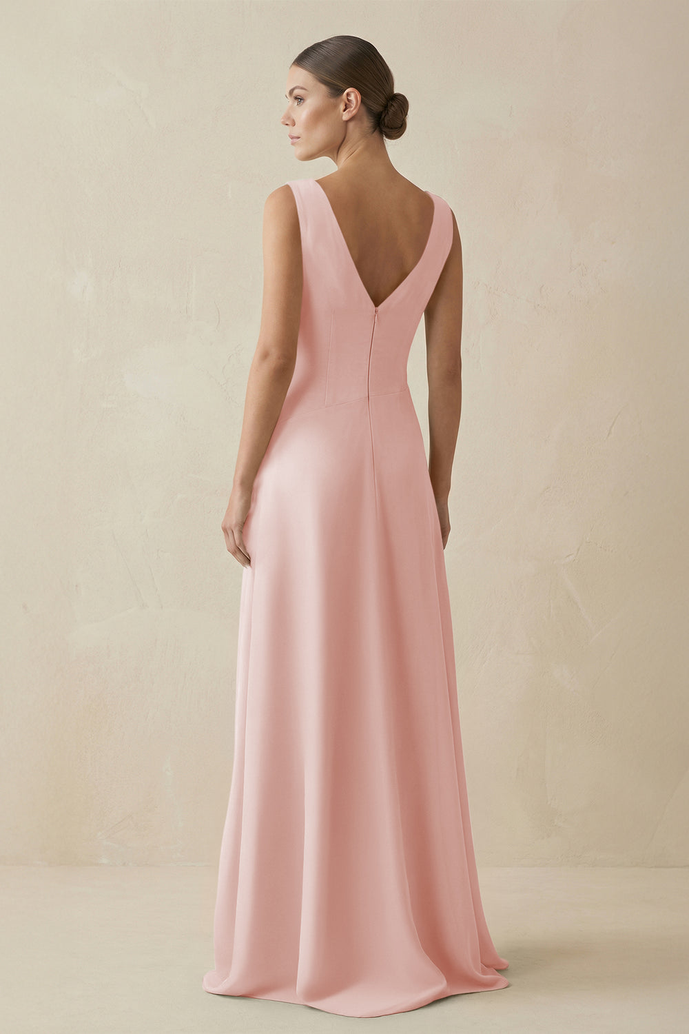 V-Neck A-Line Chiffon Ruffled Bridesmaid Dress in Rose Petal