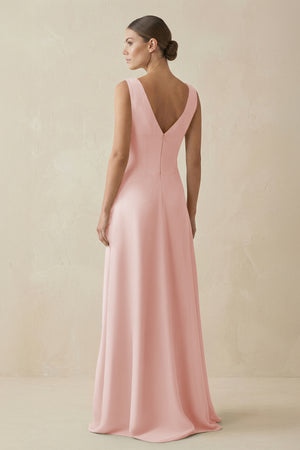 Rose Petal V-Neck A-Line Chiffon Ruffled Bridesmaid Dress (2) | KISSBRIDAL