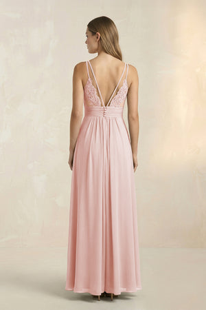 Rose Petal V-Neck A-Line Pleated Chiffon Bridesmaid Dress (2) | KISSBRIDAL