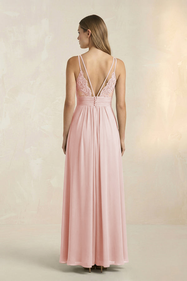 Rose Petal V-Neck A-Line Pleated Chiffon Bridesmaid Dress (2) | KISSBRIDAL