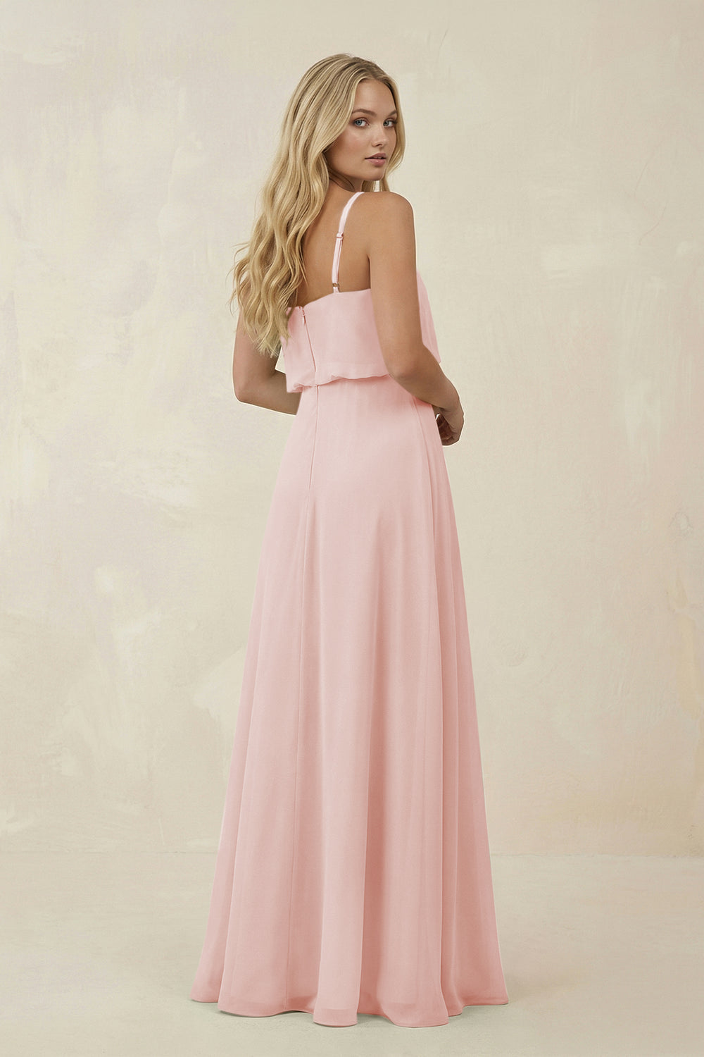 V-Neck Blouson A-Line Chiffon Bridesmaid Dress in Rose Petal