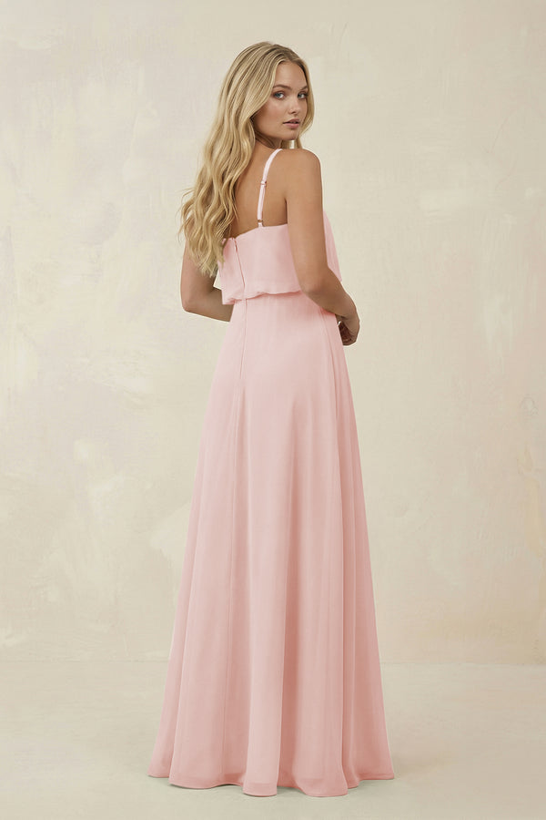 Rose Petal V-Neck Blouson A-Line Chiffon Bridesmaid Dress (2) | KISSBRIDAL