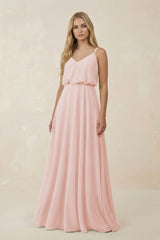 Rose Petal V-Neck Blouson A-Line Chiffon Bridesmaid Dress | KISSBRIDAL