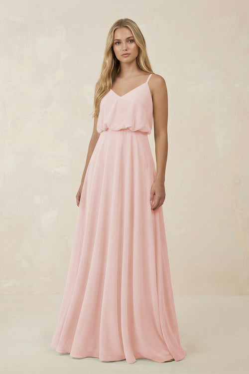 Rose Petal V-Neck Blouson A-Line Chiffon Bridesmaid Dress | KISSBRIDAL