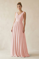 Rose Petal V-Neck Chiffon A-Line Long Bridesmaid Dress | KISSBRIDAL