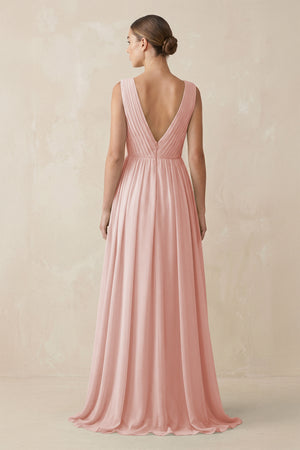 Rose Petal V-Neck Pleated A-Line Chiffon Bridesmaid Dress (2) | KISSBRIDAL