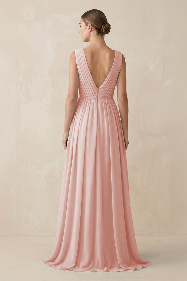 Rose Petal V-Neck Pleated A-Line Chiffon Bridesmaid Dress (2) | KISSBRIDAL