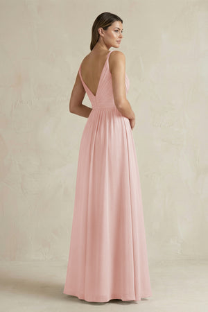 Rose Petal V-Neck Pleated A-Line Chiffon Bridesmaid Dress (2) | KISSBRIDAL