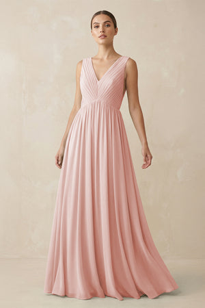 Rose Petal V-Neck Pleated A-Line Chiffon Bridesmaid Dress | KISSBRIDAL