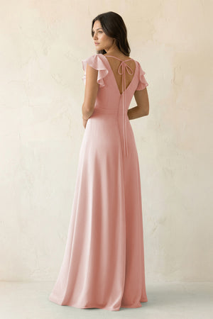 Rose Petal V-Neck Ruffled A-Line Chiffon Bridesmaid Dress (2) | KISSBRIDAL