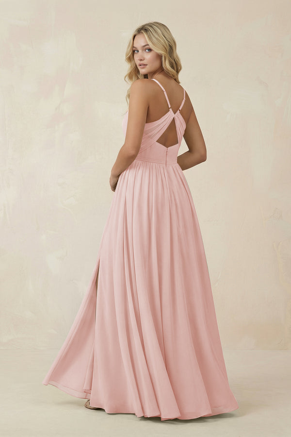 Rose Petal V-Neck Spaghetti Strap A-Line Chiffon Bridesmaid Dress (2) | KISSBRIDAL