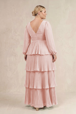 Rose Petal V-Neck Tiered A-Line Long Sleeve Bridesmaid Dress (4) [sizeplus] | KISSBRIDAL