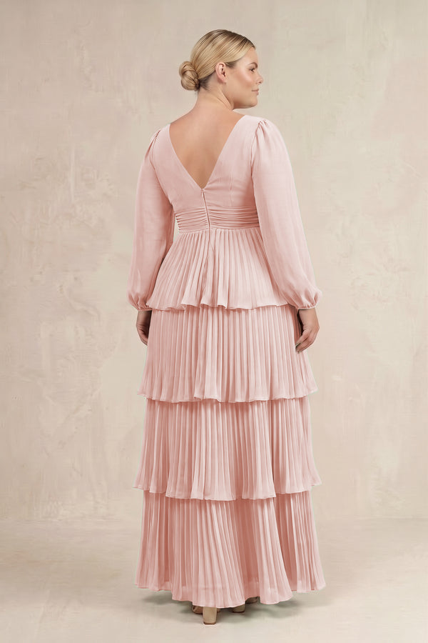 Rose Petal V-Neck Tiered A-Line Long Sleeve Bridesmaid Dress (4) [sizeplus] | KISSBRIDAL