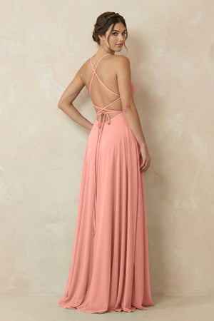 Rosette A-Line Chiffon Bridesmaid Dress With Slit (2) | KISSBRIDAL