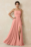 Rosette A-Line Chiffon Bridesmaid Dress With Slit | KISSBRIDAL