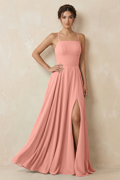 Rosette A-Line Chiffon Bridesmaid Dress With Slit | KISSBRIDAL