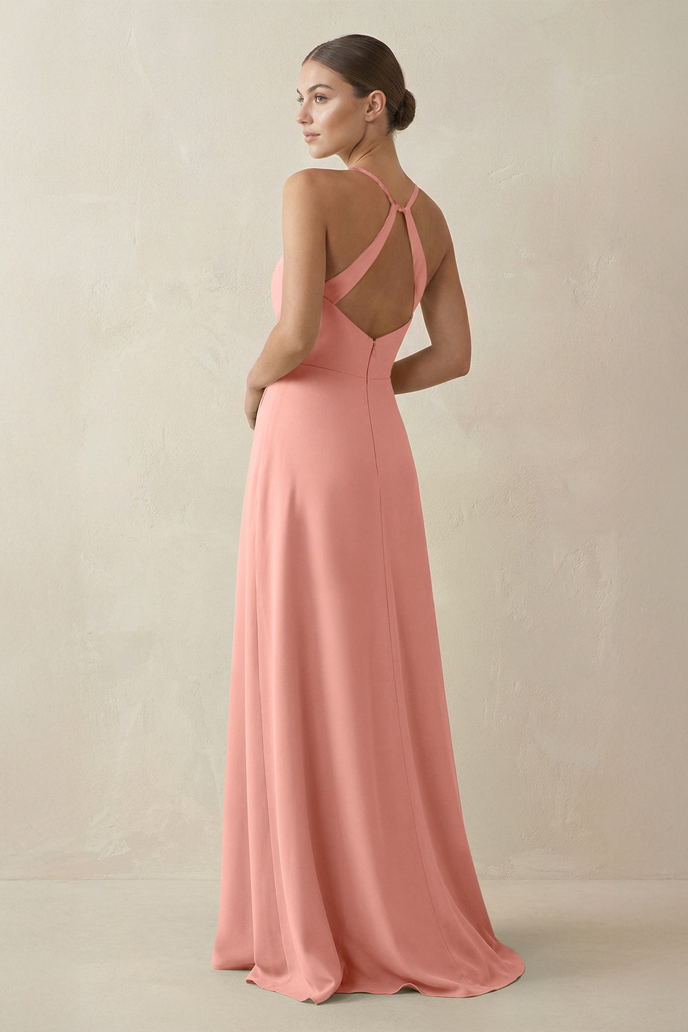 A-Line Chiffon Long Bridesmaid Dress With Slit in Rosette