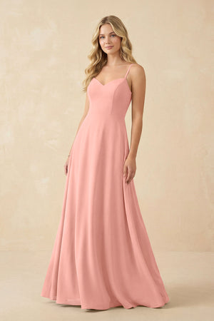 Rosette A-Line Chiffon Spaghetti Strap Bridesmaid Dress | KISSBRIDAL