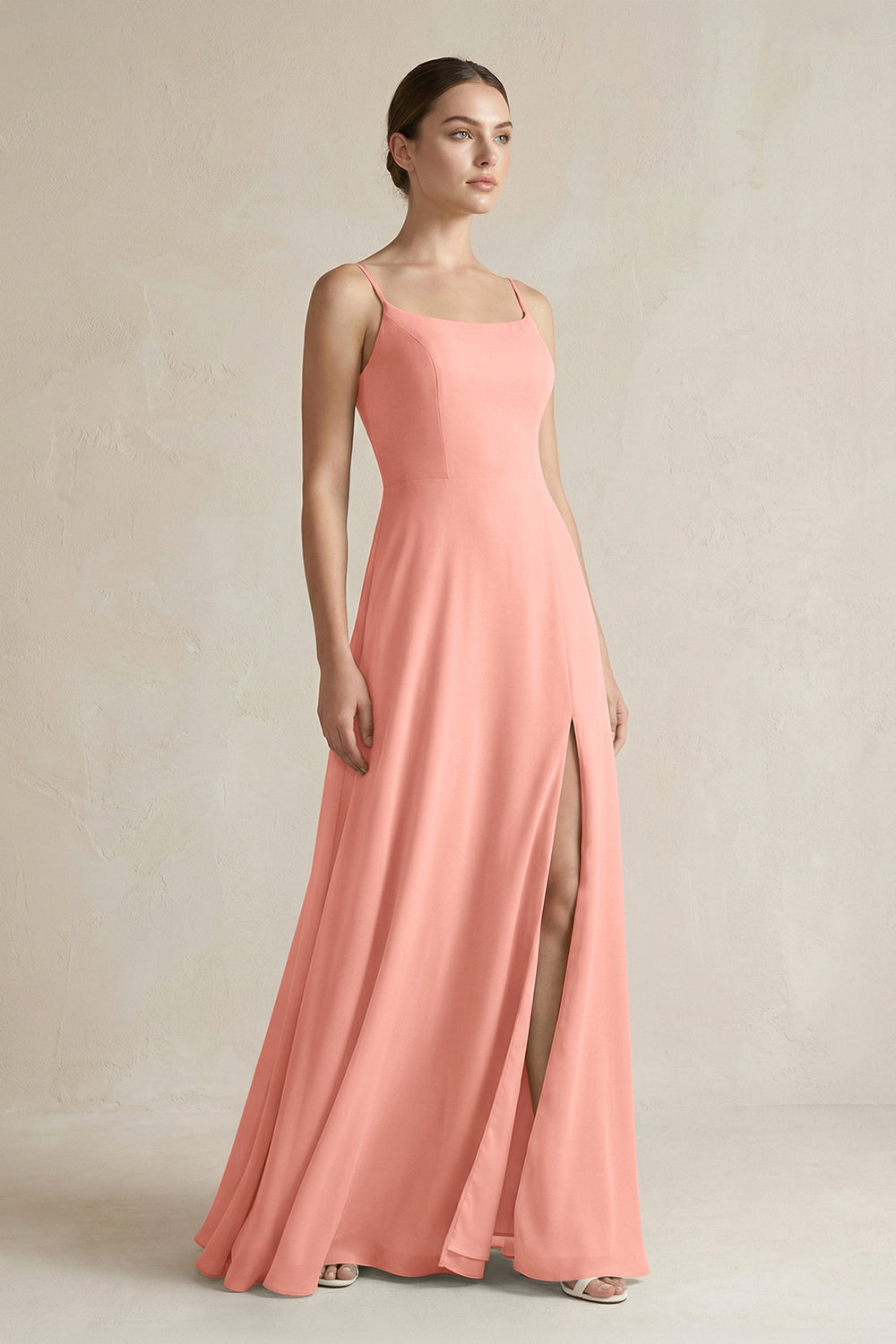 A-Line Chiffon Spaghetti Strap Bridesmaid Dress in Rosette