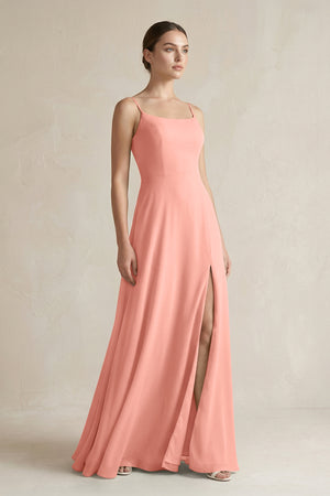 Rosette A-Line Chiffon Spaghetti Strap Bridesmaid Dress | KISSBRIDAL