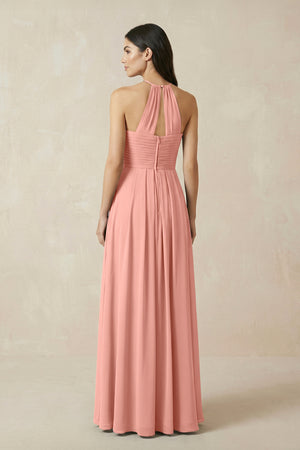 Rosette A-Line Halter Neck Pleated Chiffon Bridesmaid Dress (2) | KISSBRIDAL