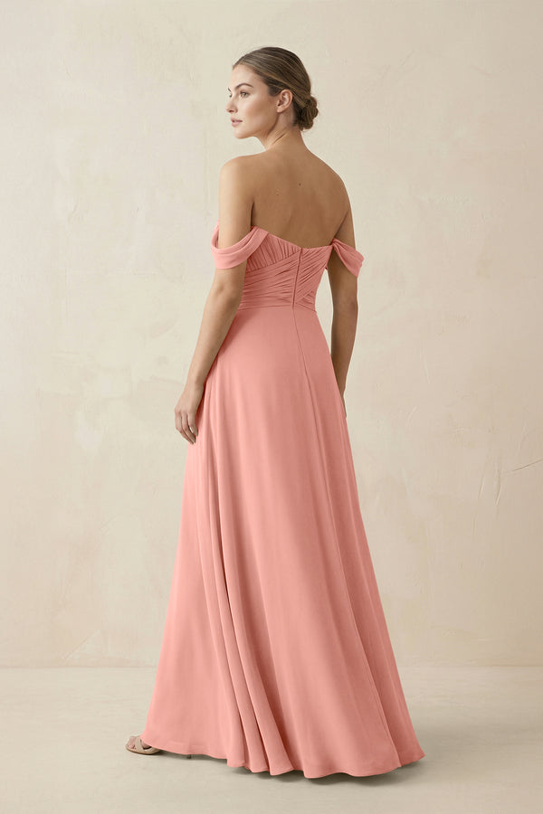 Rosette A-Line Off-the-Shoulder Chiffon Bridesmaid Dress (2) | KISSBRIDAL