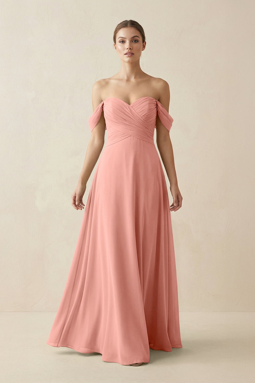 A-Line Off-the-Shoulder Chiffon Bridesmaid Dress in Rosette