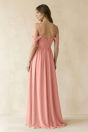 Rosette A-Line Off-the-Shoulder Pleated Chiffon Bridesmaid Dress (2) | KISSBRIDAL