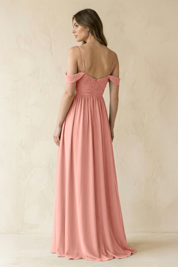 Rosette A-Line Off-the-Shoulder Pleated Chiffon Bridesmaid Dress (2) | KISSBRIDAL
