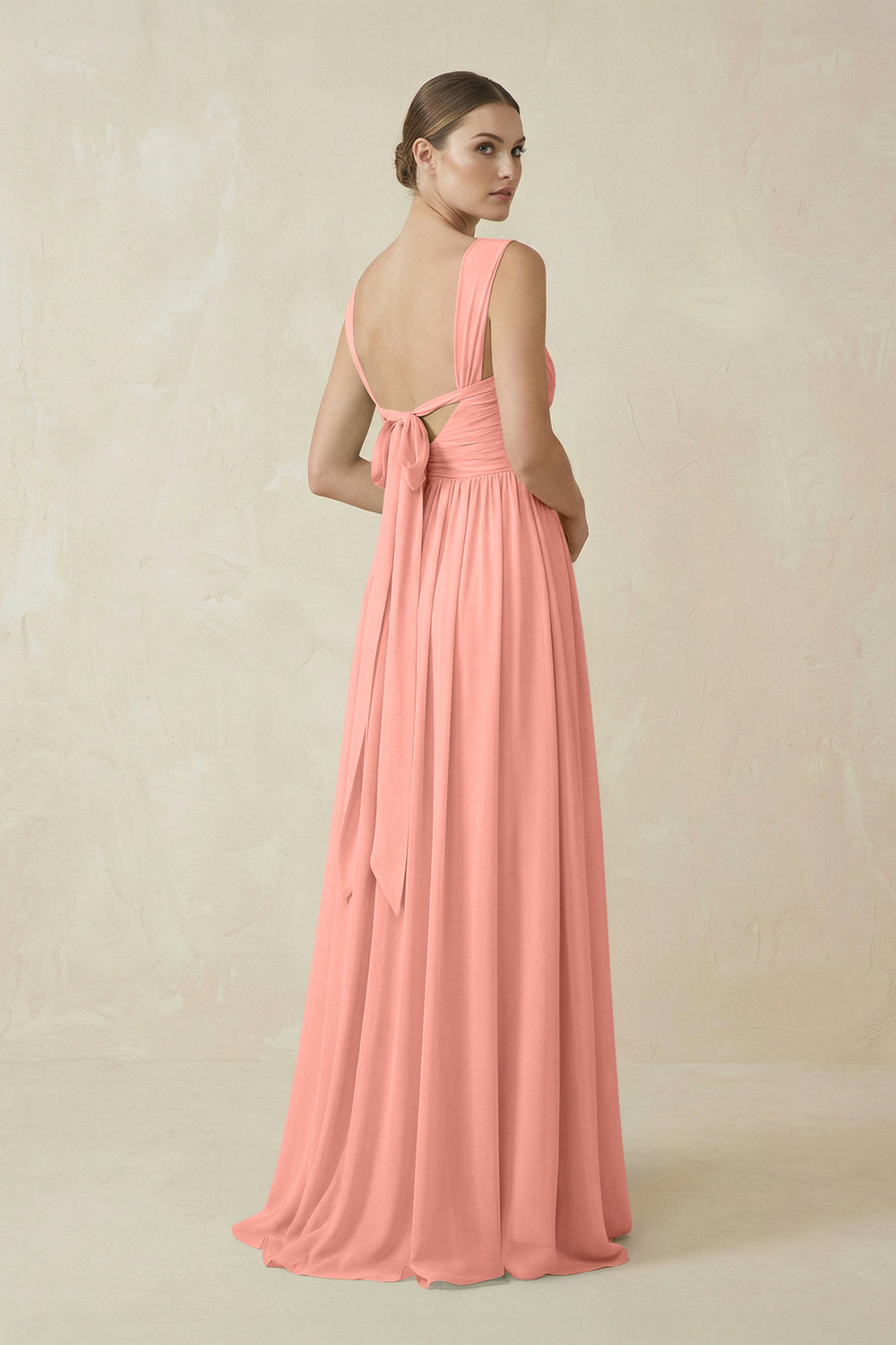 A-Line Pleated Chiffon Long Bridesmaid Dress in Rosette