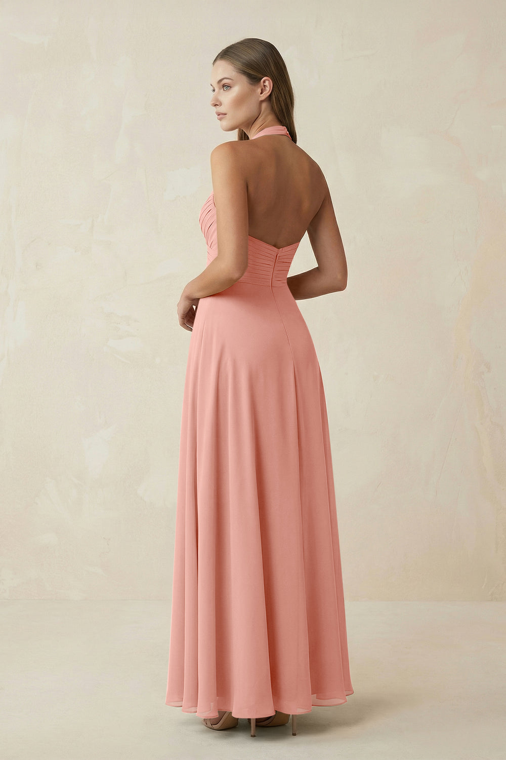 A-Line Pleated Chiffon V-Neck Bridesmaid Dress in Rosette