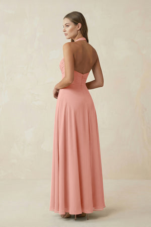 Rosette A-Line Pleated Chiffon V-Neck Bridesmaid Dress (2) | KISSBRIDAL