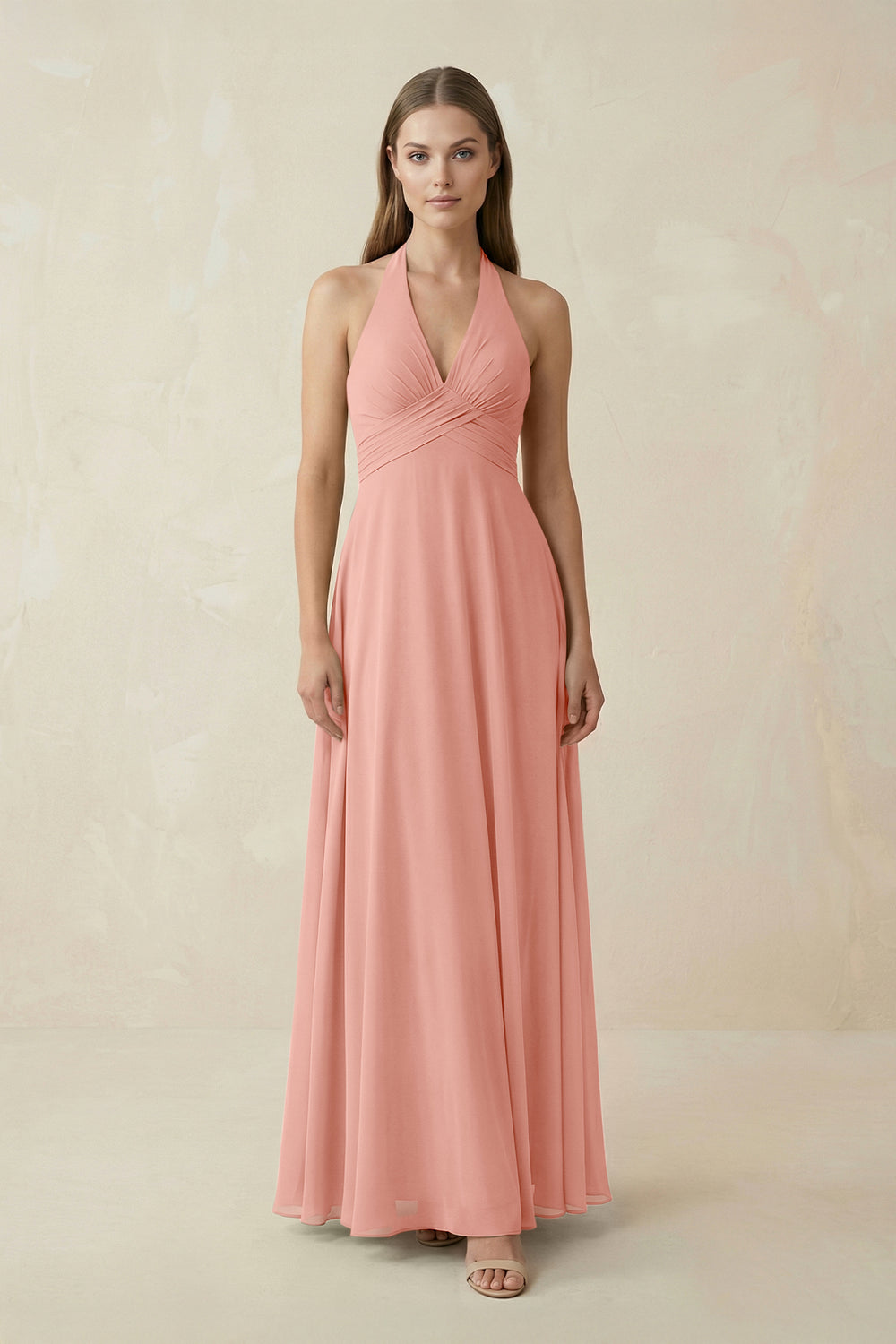 A-Line Pleated Chiffon V-Neck Bridesmaid Dress in Rosette