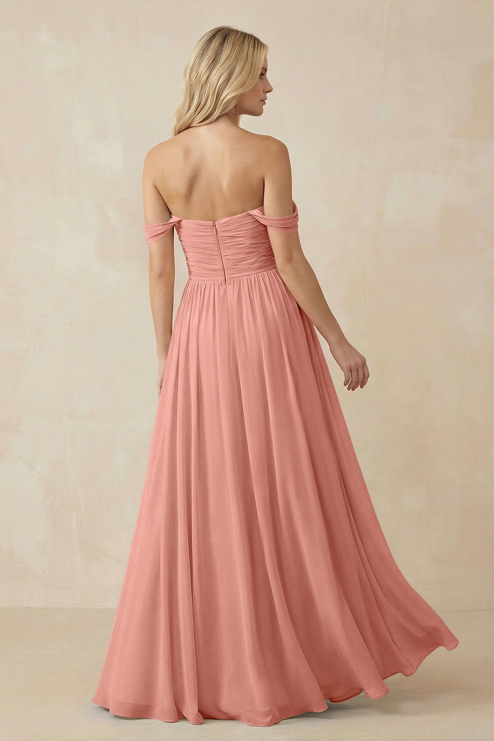 A-Line Pleated Long Chiffon Bridesmaid Dress in Rosette