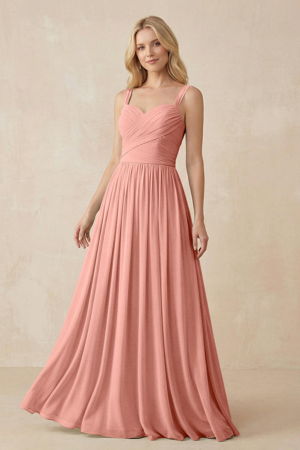 A-Line Pleated Long Chiffon Bridesmaid Dress in Rosette