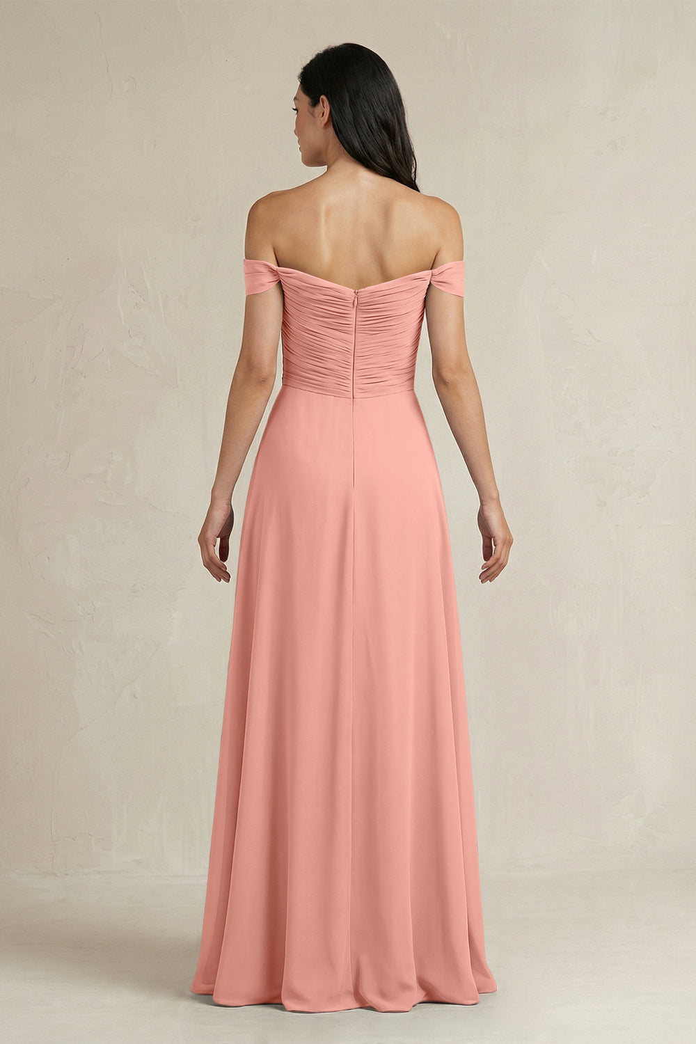 A-Line Pleated Off-the-Shoulder Chiffon Bridesmaid Dress in Rosette