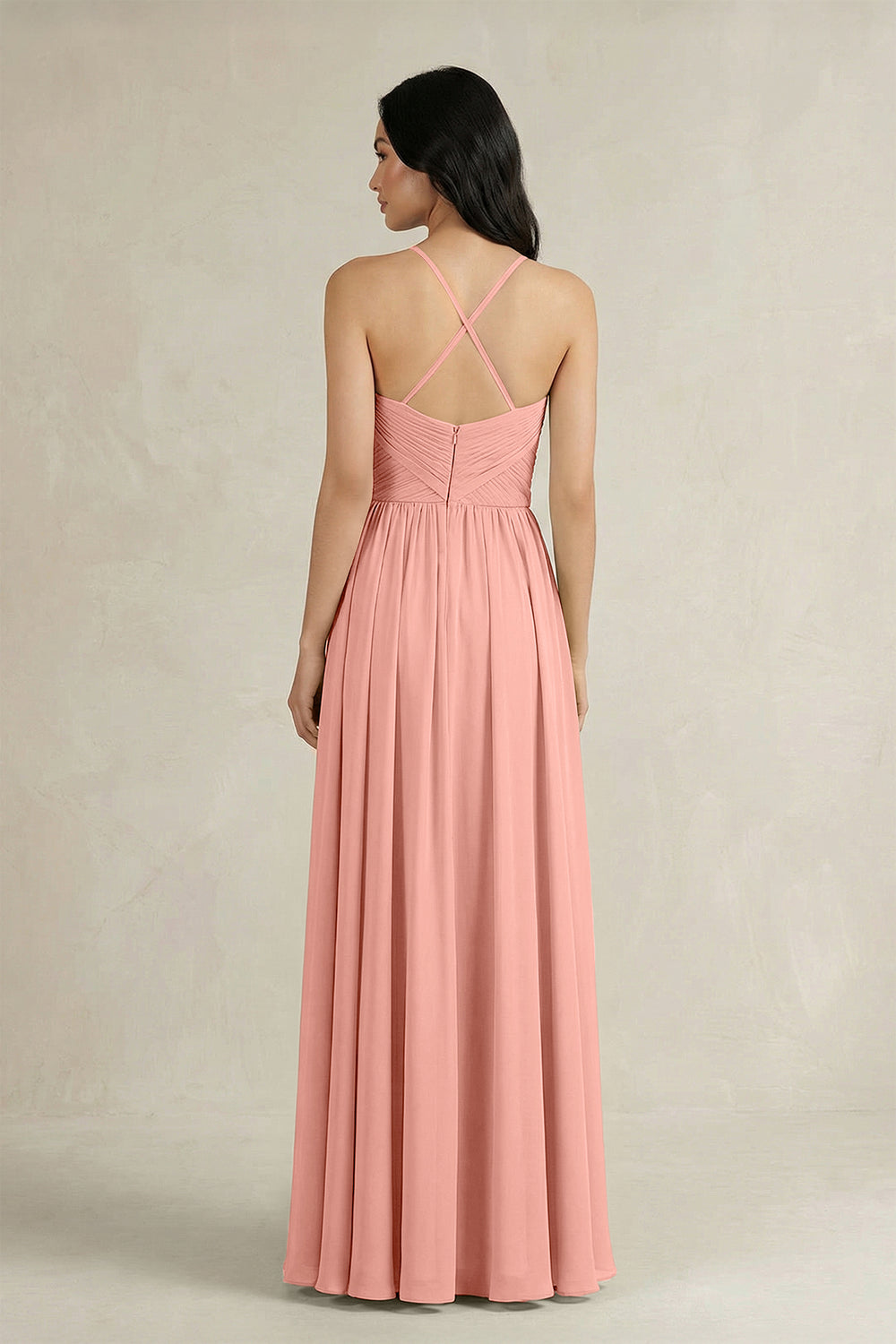 A-Line Pleated Spaghetti Strap Chiffon Bridesmaid Dress in Rosette
