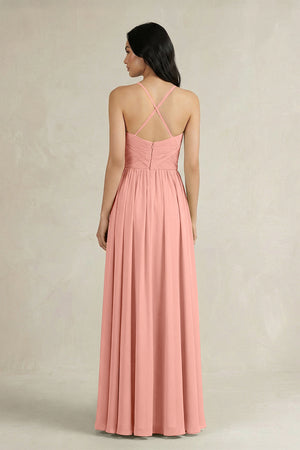 Rosette A-Line Pleated Spaghetti Strap Chiffon Bridesmaid Dress (2) | KISSBRIDAL