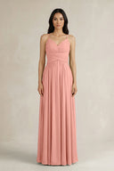 Rosette A-Line Pleated Spaghetti Strap Chiffon Bridesmaid Dress | KISSBRIDAL