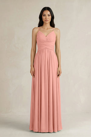 Rosette A-Line Pleated Spaghetti Strap Chiffon Bridesmaid Dress | KISSBRIDAL