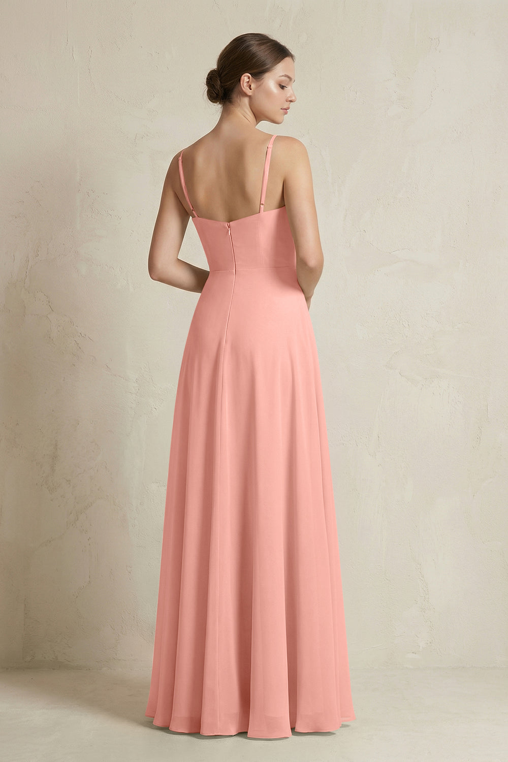 A-Line Ruffled Spaghetti Strap Chiffon Bridesmaid Dress in Rosette