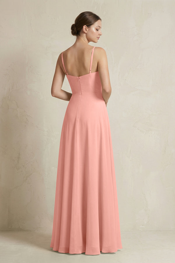 Rosette A-Line Ruffled Spaghetti Strap Chiffon Bridesmaid Dress (2) | KISSBRIDAL