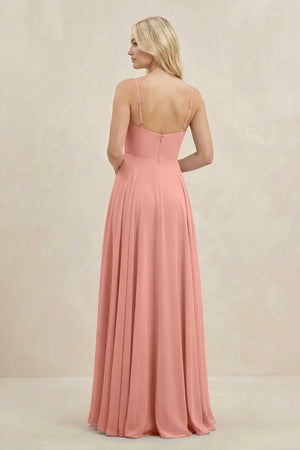 Rosette A-Line Spaghetti Strap Chiffon Bridesmaid Dress (2) | KISSBRIDAL