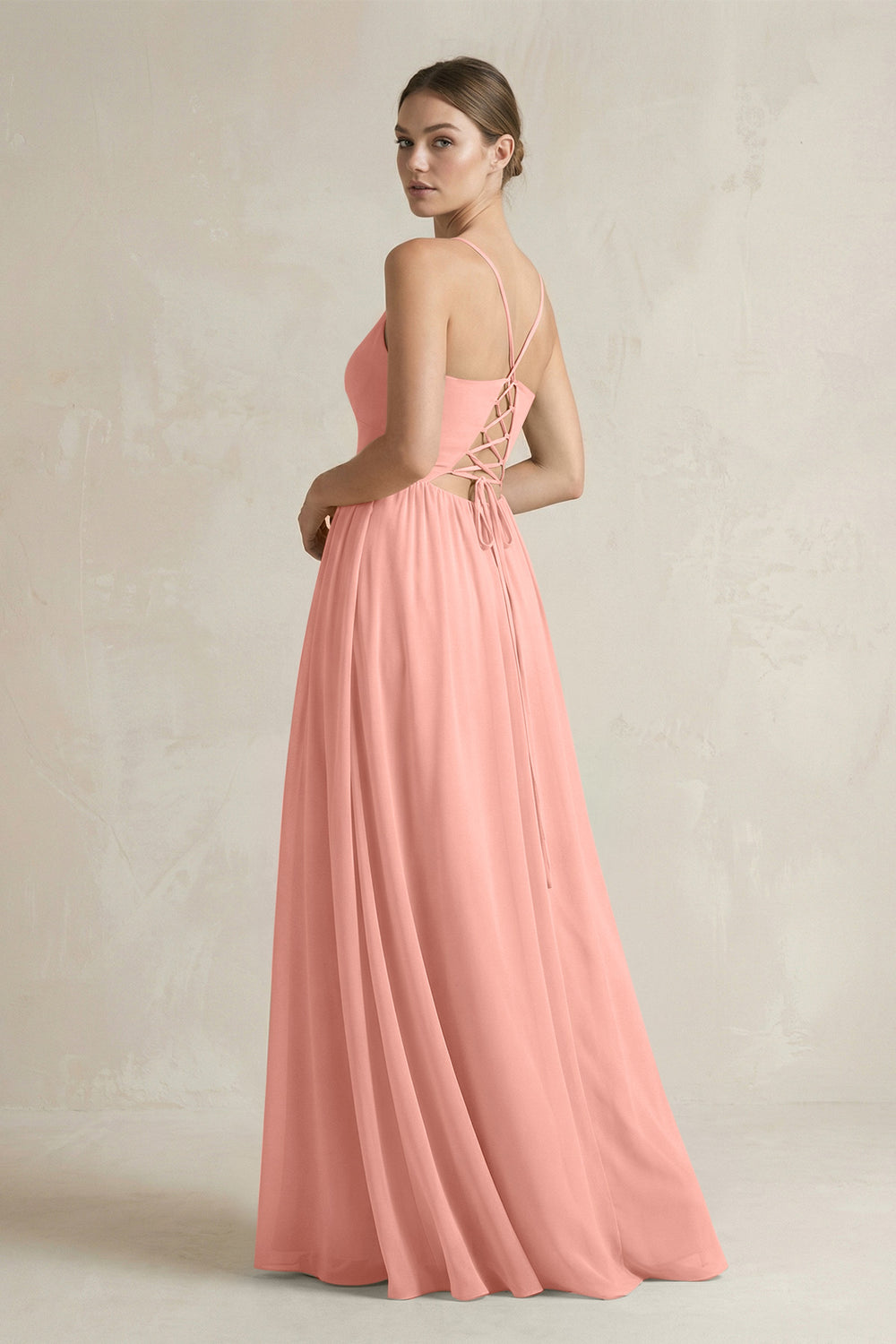 A-Line Spaghetti Strap Chiffon Bridesmaid Dress in Rosette