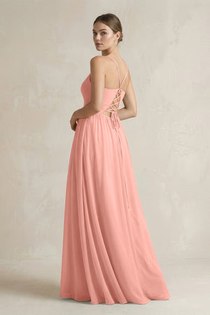 Rosette A-Line Spaghetti Strap Chiffon Bridesmaid Dress (2) | KISSBRIDAL