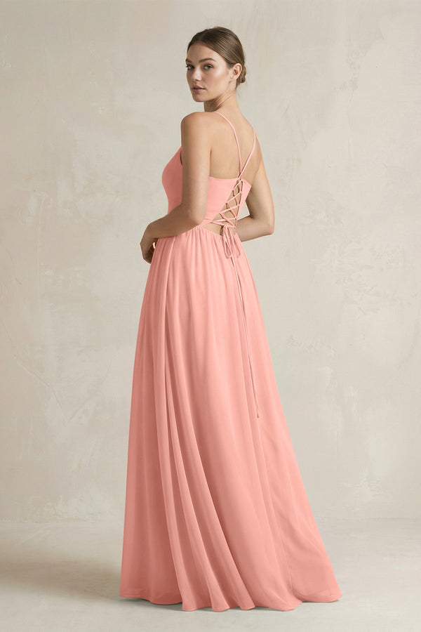 Rosette A-Line Spaghetti Strap Chiffon Bridesmaid Dress (2) | KISSBRIDAL
